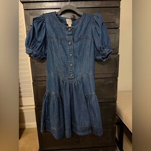 Maeve Blue Denim Puff Sleeve Mini Dress Size 2